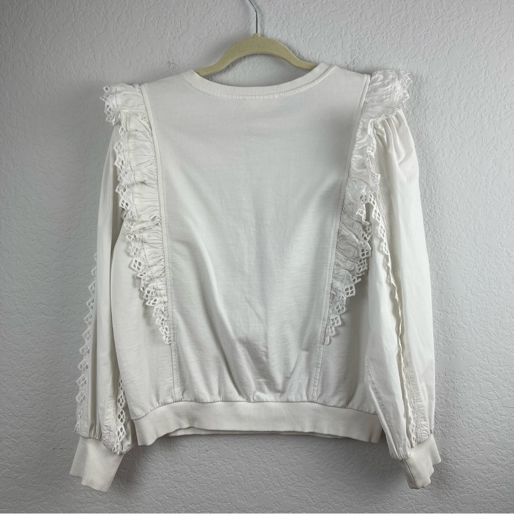 By Anthropologie White Ruffle Sleeve Top Sz M - Picture 8 of 13